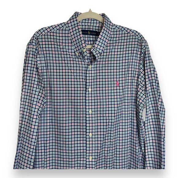 Ralph Lauren Red White Blue Plaid Check Cotton L/S Mens Small L - Picture 3 of 8
